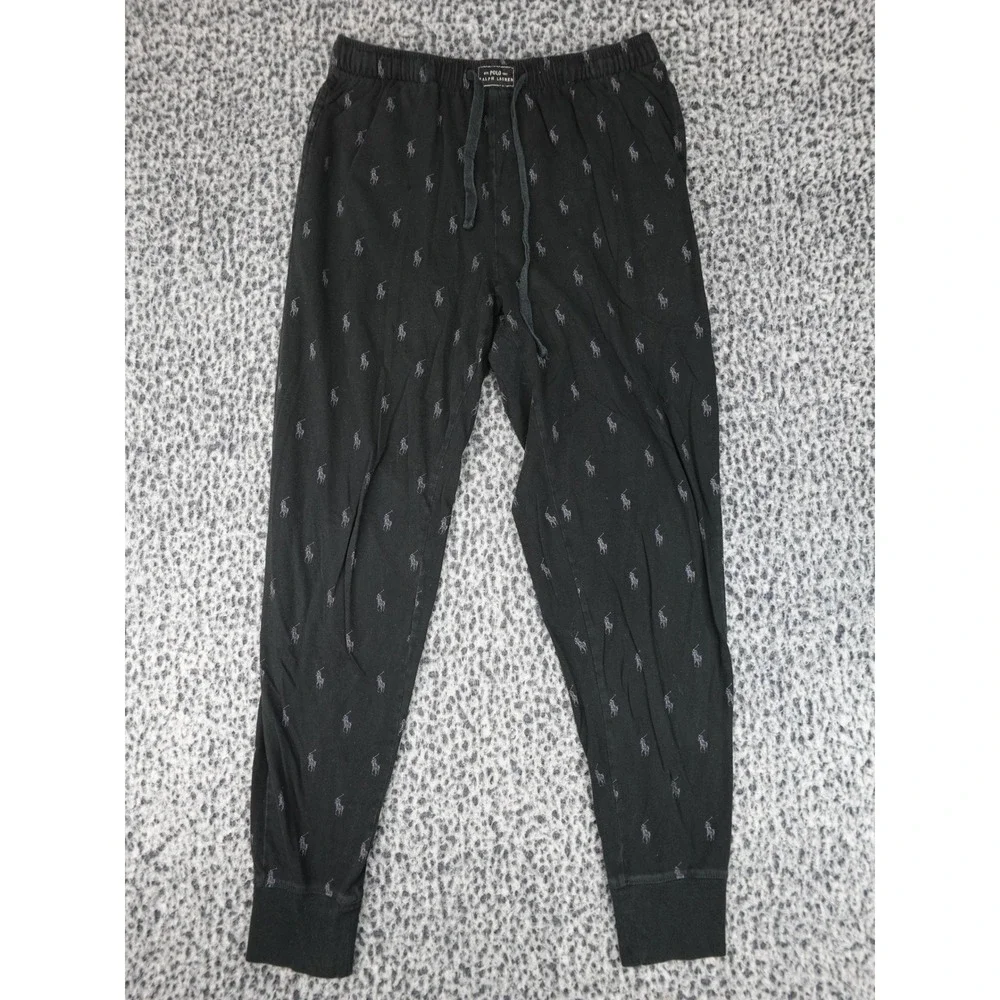 Polo Ralph Lauren Sleep Pants Men Medium Black All Over Pony Logo Joggers